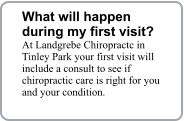 What will happen during my first visit? At Landgrebe Chiropractc in Tinley Park your first visit will include a consult to see if chiropractic care is right for you and your condition.